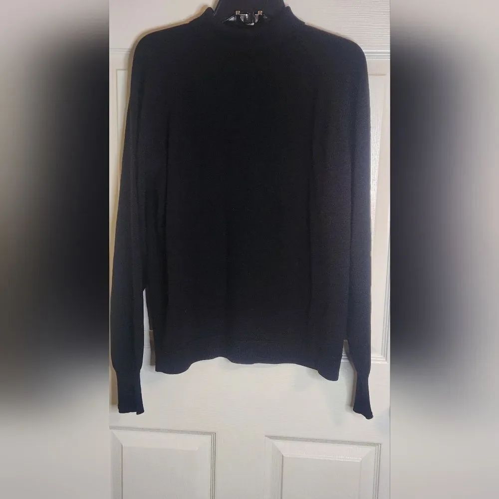 Unbranded L Black 100% VIRGIN MERINO WOOL Knit Lslv Turtleneck Women's Sweater